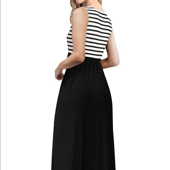 NWOT MEROKEETY Women's Summer Striped Sleeveless Crew Neck Long Maxi Dress - Picture 2 of 6